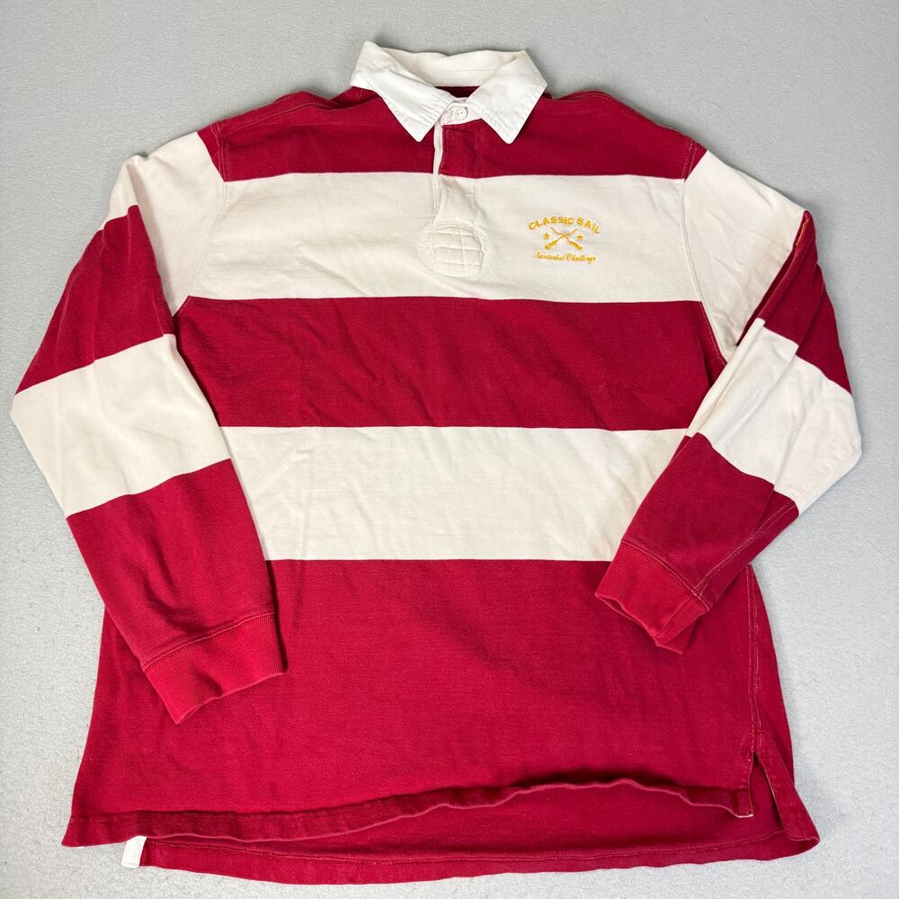 Cuffy’s of Cape Cod Classic Sail Rugby Shirt Mens XL Red White Striped Polo
